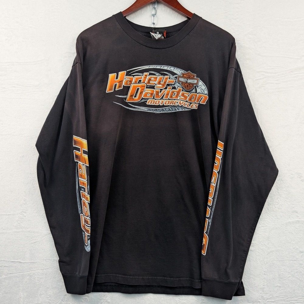 VTG Harley Davidson T-Shirt Men's XL Faded Black Biker Moto Long Sleeve USA 90s